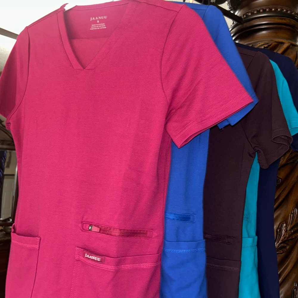 Jaanuu V-Neck Scrub Tops in Multiple Colors scrub top soft small bulk bundle